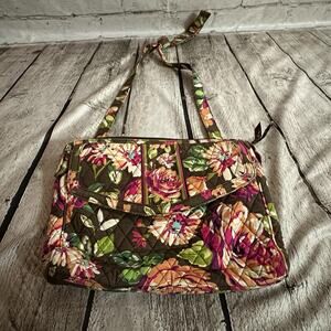Vera Bradley Brown Floral Cloth Shoulder Bag, Pre-owned